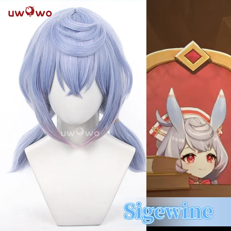 wigs for short hair for easy and sleek styling -Uwowo Game Genshin Impact Sigewine Cosplay Wig  Light Blue Middle Hair