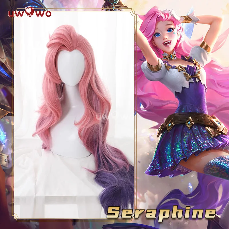 natural-looking wigs for a flawless finish -Uwowo Game LOL League of Legends Singer Seraphine Cosplay Wig Pink Long Hair