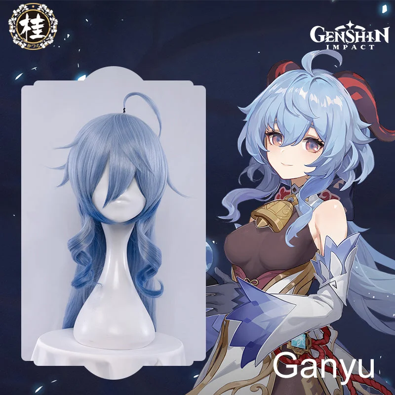 wigs for women with heart-shaped faces -Uwowo Genshin Impact Cosplay Ganyu Plenilune Gaze Cosplay Wig 90cm Blue Wavy Hair