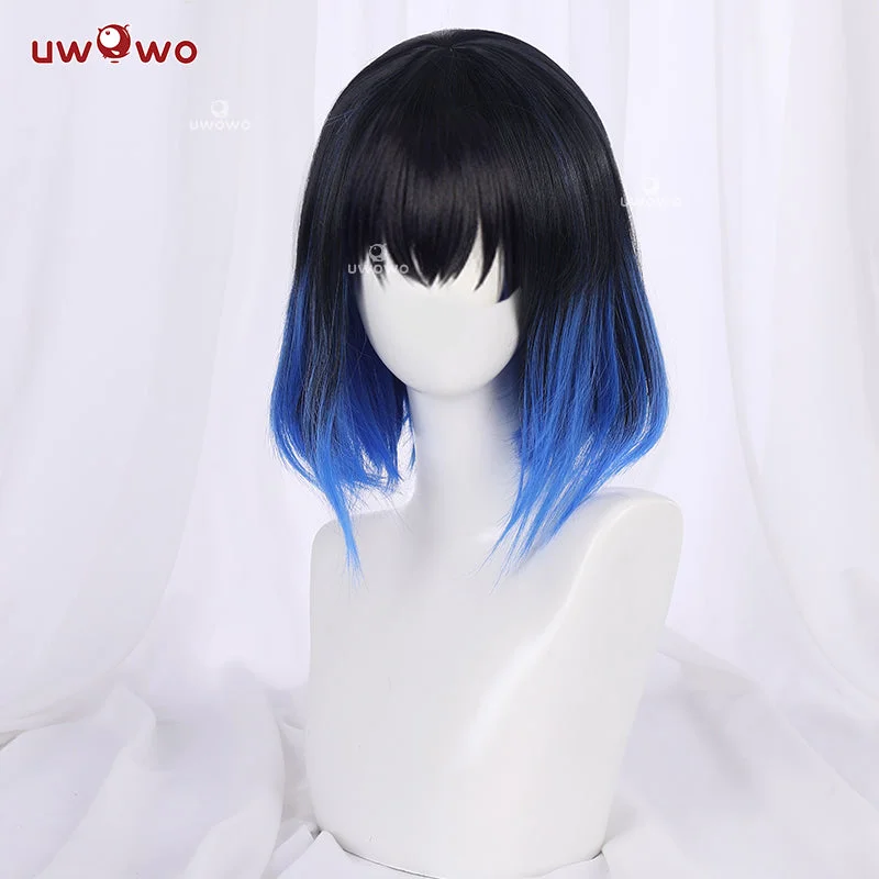 trendy pixie wigs for youthful vibes -Uwowo New Version  Hashibira Inosuke Cosplay Wig 30cm Short Hair