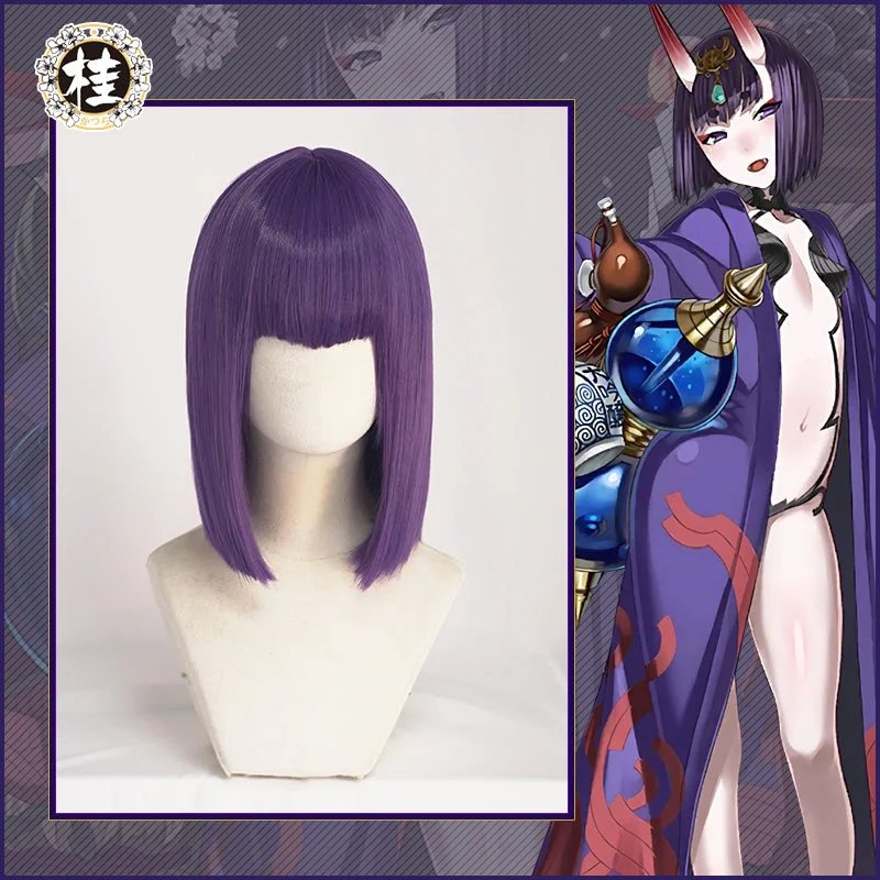 wigs for women with heart-shaped faces -UWOWO Shuten Douji Cosplay Wig 35cm Purple Short Hair Fate Grand Order/FGO Wig