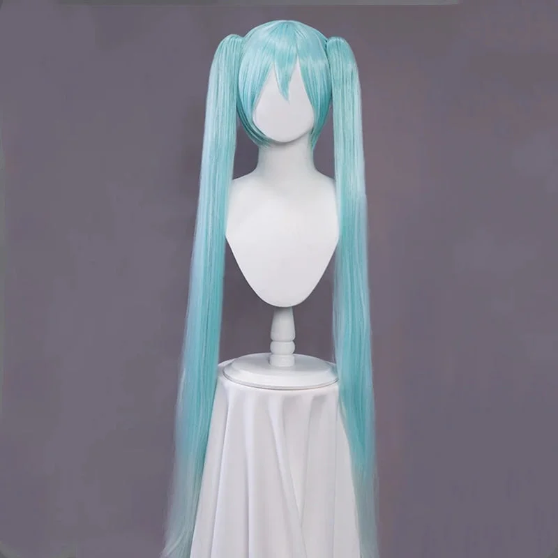 stylish wigs for women with different hair textures -Uwowo V Singer Cosplay Wig 110cm Aqua green Double Ponytail Hair