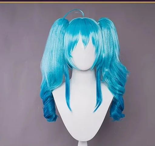 wigs for cancer patients with easy application -Uwowo V Singer Little Devil cosplay Costume 50CM Long Blue Wig