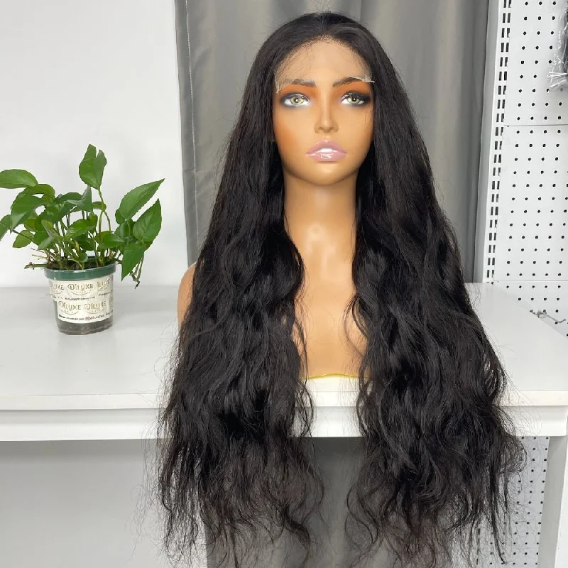 trendy lace wigs for natural texture -VR Custom Closure Transparent Wig #1B 2x6 4x4 5x5