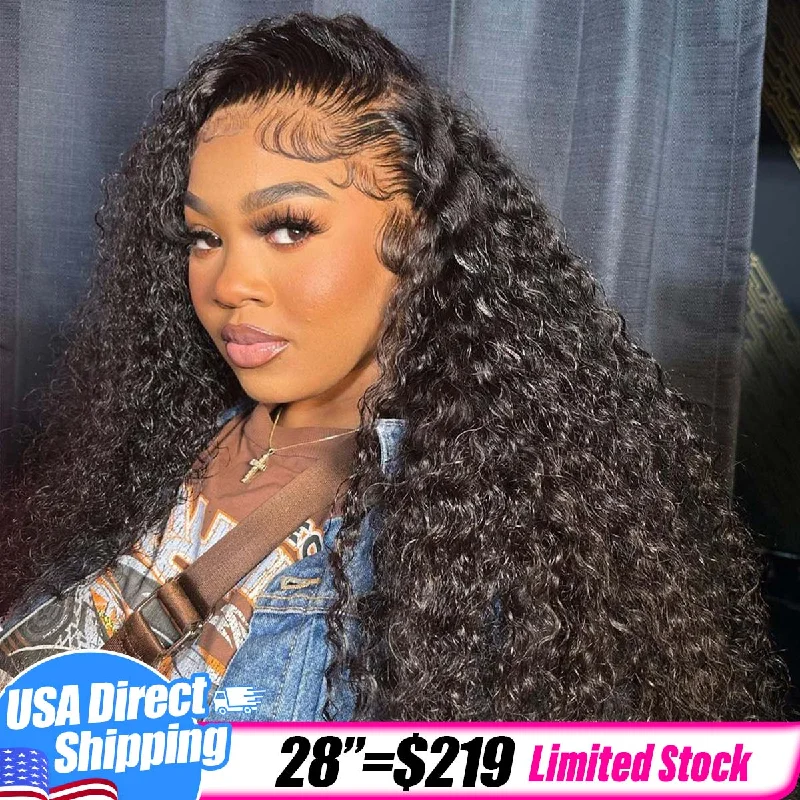 full coverage wigs for a fuller, thicker look -USA Warehouse Clearance | Water Wave Lace Frontal Wig 13x4 HD Lace Wigs Pre Plucked Low Stock