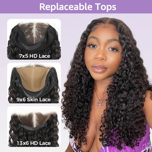 voluminous straight wigs for sleek and chic looks -OQ Hair Water Wave Replaceable Zip Lace Tops For Block Wig