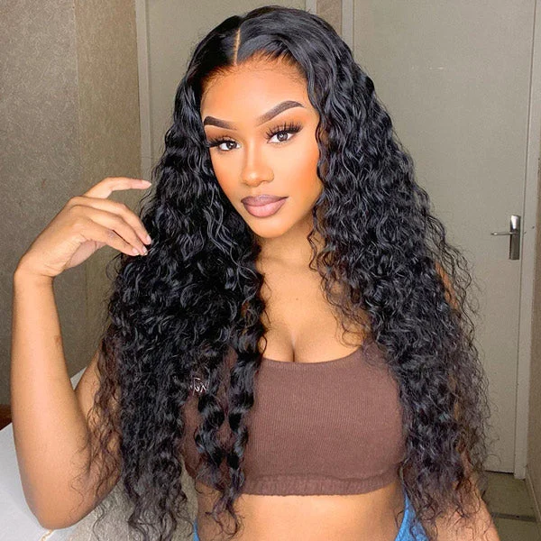 human hair wigs for soft and natural texture -OQHAIR Water Wave Wear Go Wigs 4x6 HD Lace Real Glueless Lace Closure Wigs